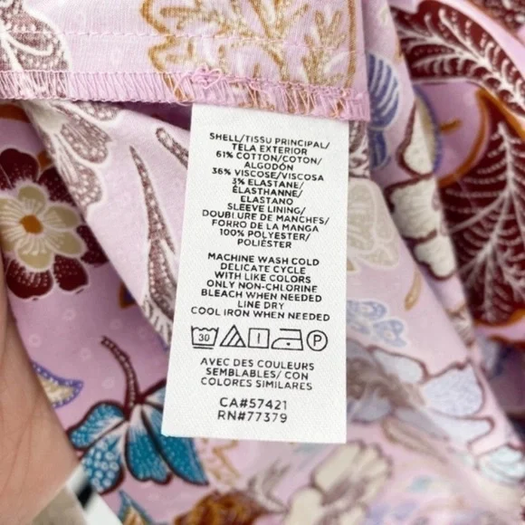 Ann Taylor Purple & Pink Batik Floral Tie Nape Puff Sleeve Blouse - Picture 10 of 11